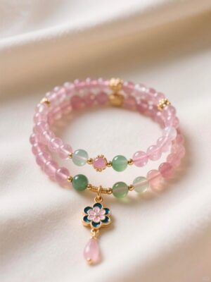 Buddha Stones Sun Stone Strawberry Quartz Crystal Positive Bracelet